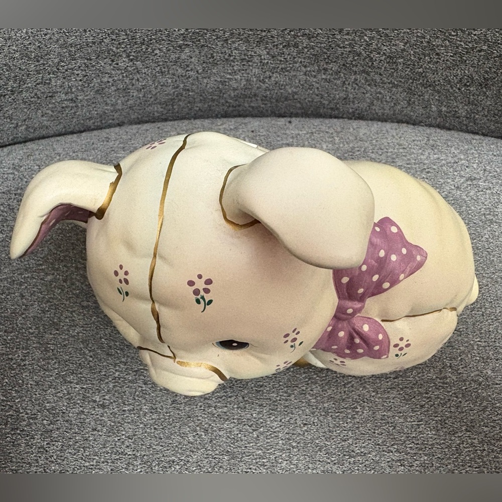 1987 Vintage Lefton Piggy Bank Figurine with Pink Accents - Picture 2 of 8
